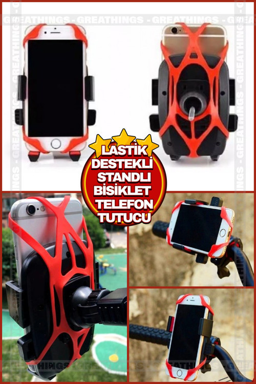 Lastik Destekli Standlı Bisiklet Telefon Tutucu Telefon Tutucu Aksesuarları Gidon Telefon Tutucusu A