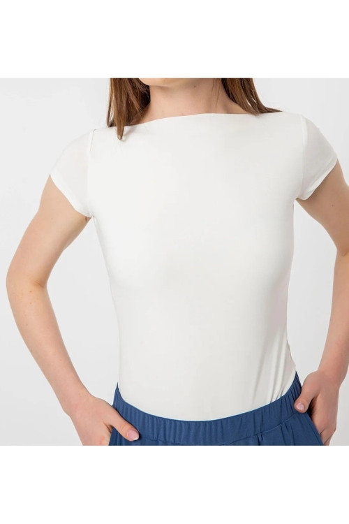 -Kadın ,Kayık Yaka Kısa Kol T-shirt & Bluz-Likralı Penye Kumaş