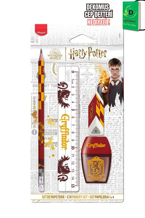 Maped x Dekomus Lisanslı Harry Potter Gryffindor Wizard 4'lü Kırtasiye Seti Kurşun Kalem, Cetvel, Silgi Ve Kalemtraş, "D