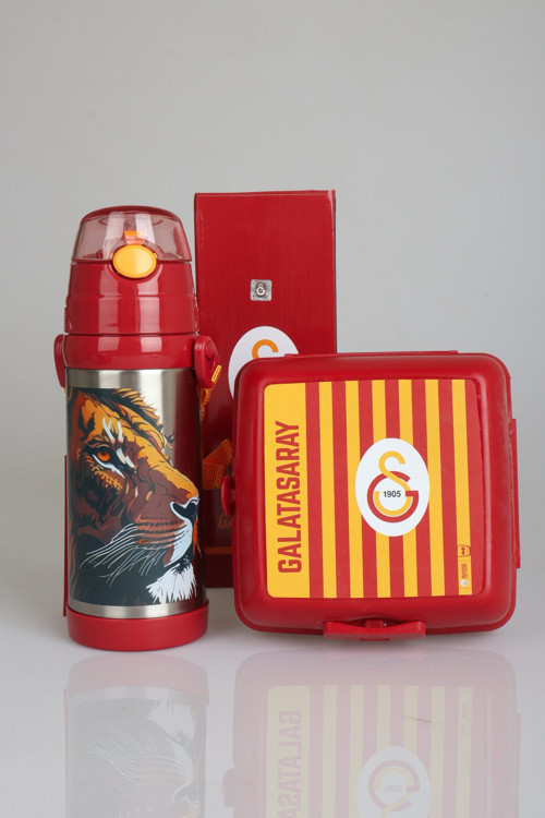"DEKOMUS CEP DEFTERİ HEDİYELİ" YENİ SEZON LİSANSLI GALATASARAY LEON ASKILI 500 ML ÇELİK MATARA VE ÇİZGİLİ BESLENME KABI