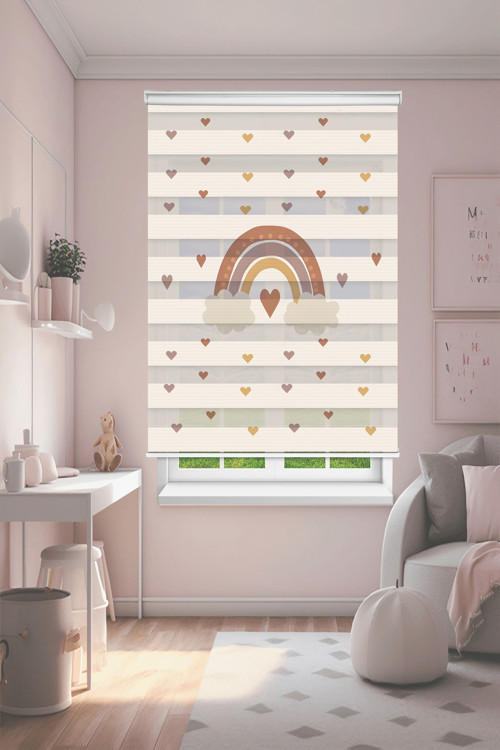 Kahverengi Gökkuşağı Dijital Baskılı Zebra Perde-Cocuk Odası-Stor Perde