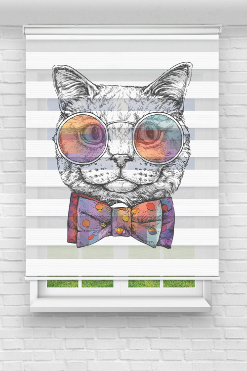Kedi Dijital Baskılı Zebra Perde-Cocuk Odası-Stor Perde