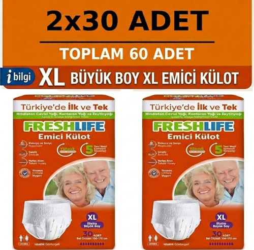 Emici Külot Xlarge Ekstra Büyük Boy Hasta Bezi 60 Adet 2x30 Paket XL
