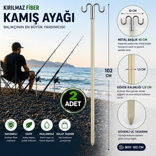 Kırılmaz Fiber Kamış Ayağı 102 cm Çift Başlıklı Olta Tutucu 2 Adet
