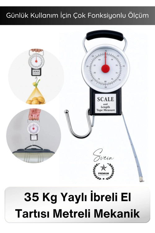 #Tartı Hassas Kancalı Valiz Kantarı Pazar Tartısı 35 Kg Yaylı İbreli El Tartısı Metreli Mekanik Baga