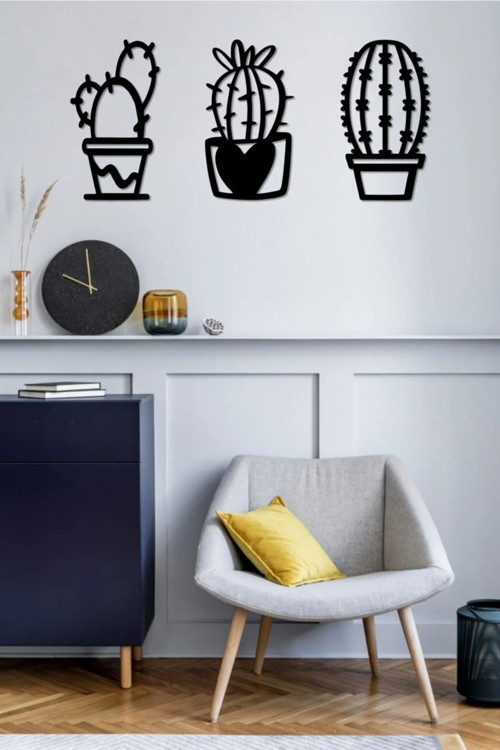 Lazer Kesim Ahşap Duvar Dekoru - 3 Parça - 60X27Cm