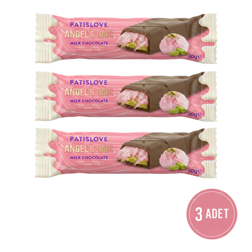 Patislove Antep Fıstıklı Krema ve Pişmaniye Dolgulu Sütlü Çikolata, 40G x 3 Adet