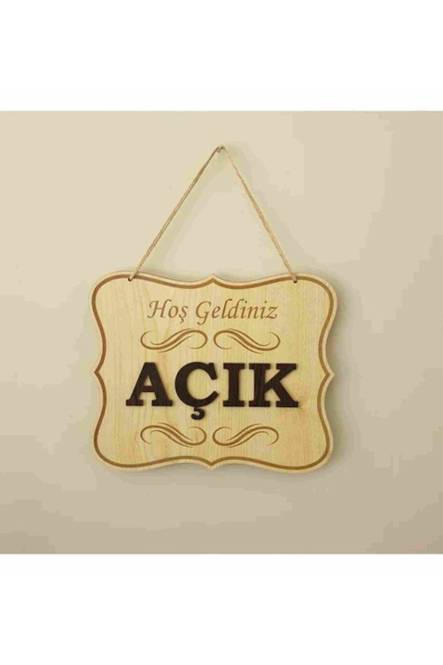 Açık Kapalı Yazılı Levha Ahşap Kabartma Mağaza Kapı Yönlendirme