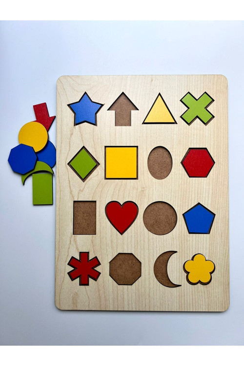 Ahşap Bultak Oyunu Geometrik Şekiller Eğitici Montessori Bultak Puzzle