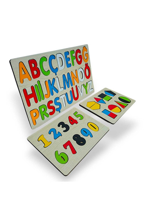 Ahşap Alfabe Eğitici Set Rakam Ve Şekiller Eğitici Puzzle Seti – Montessori Zeka Geliştirici Oyuncak