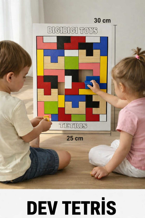 Çocuklar İçin Dev Tetris Renkli 25X30 Cm - Eğitici Zeka Geliştirici Montessori Yapboz Oyunu-3Mm Mdf