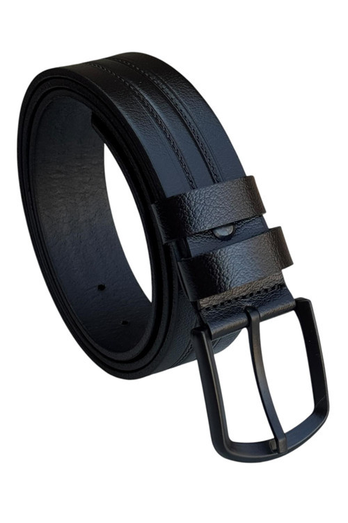 Siyah Hakiki Deri Ortası Şerit Desenli Model 4 cm. Genişlikli Spor Kemer // 400-42
