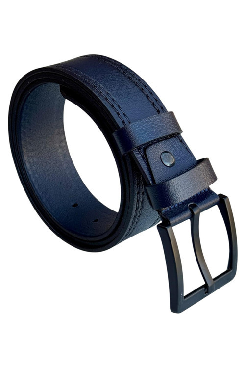 Lacivert Hakiki Deri Düz Renk Dikişli Model 4.5 cm. Genişlikli Spor Kemer // 505-28