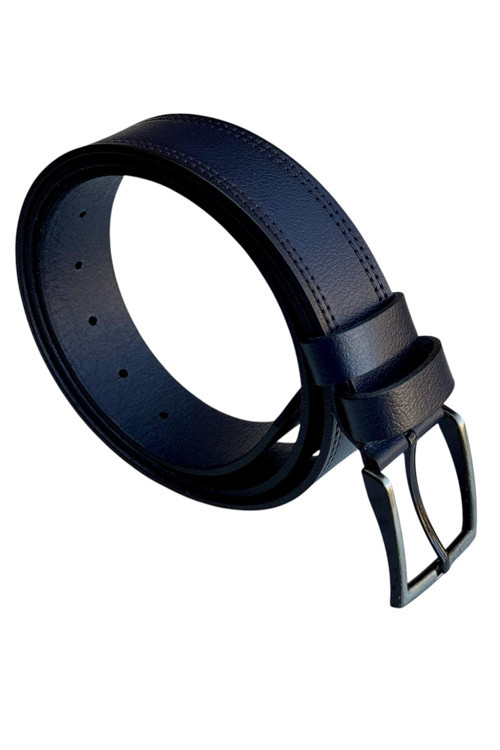 Lacivert Hakiki Deri Düz Renk Dikişli Model 4 cm. Genişlikli Spor Kemer // 405-28