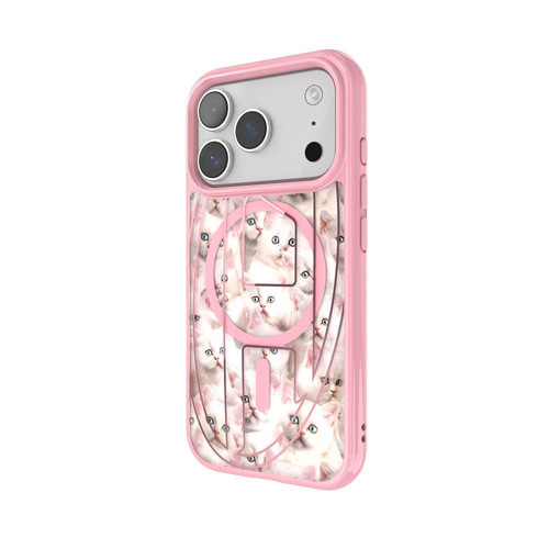 iPhone 17 Pro Uyumlu Magsafe Destekli Oval D Kedi Desenli Kılıf - Pembe