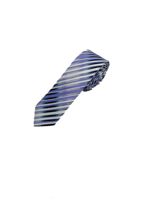 5 Cm Lila Çizgili Slim Kravat