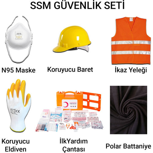 N95 Maske Baret İlkyardım Çantası Battaniye Eldiven Yelek Deprem Güvenlik Seti