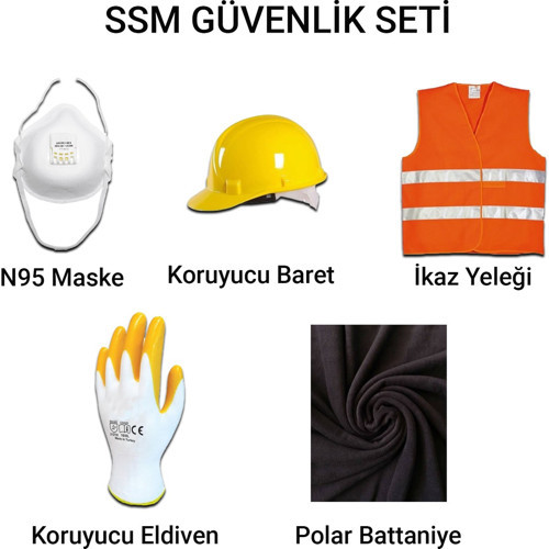N95 Maske Baret Battaniye Eldiven Yelek Deprem Güvenlik Seti