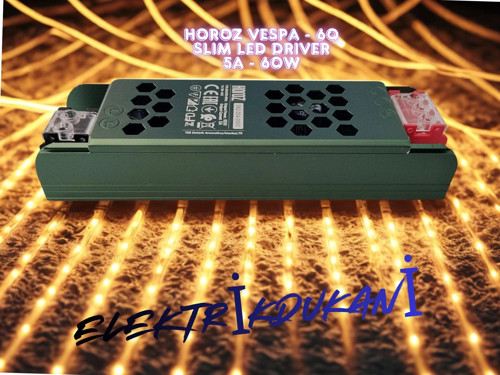 Vespa-60 Süper Slim 12V Dc 5A Şerit Led Trafosu 60W İp20 (12 Volt 5 Amper 2.5Mt Ye Kadar Kulla