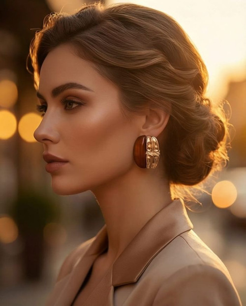 - Nerman 4053 4754 Gold Kahve Vintage Model Büyük Küpe