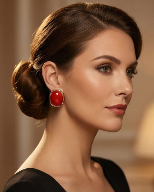 - Nerman 4053 9578 Vintage Oval Gold Çerçeve Taşlı Küpe