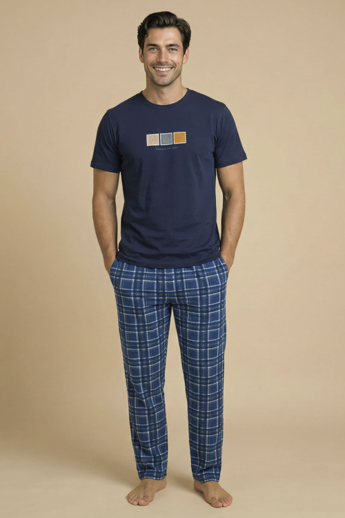 Mirano 8102 Penye Çizgili Pijamalı Erkek Yazlık Kısa Kollu Cepli Pijama Takımı