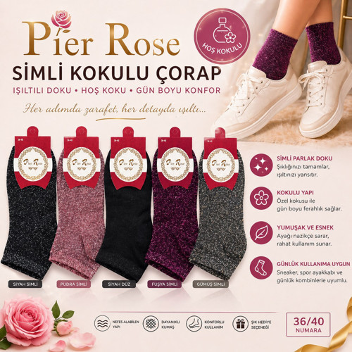 Rose Simli Kadın Çorap Kokulu Parlak Soket Çorap 3 lü Paket