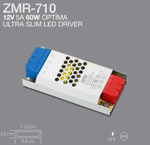 -710 12 Volt 5 Amper 60 Watt Ultra Slim Metal Kasa Adaptör 0