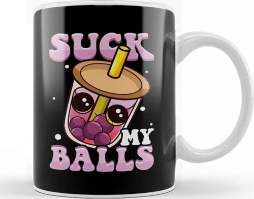 Cute & Funny Suck My Balls Boba Tea Pun Kupa Bardak Porselen