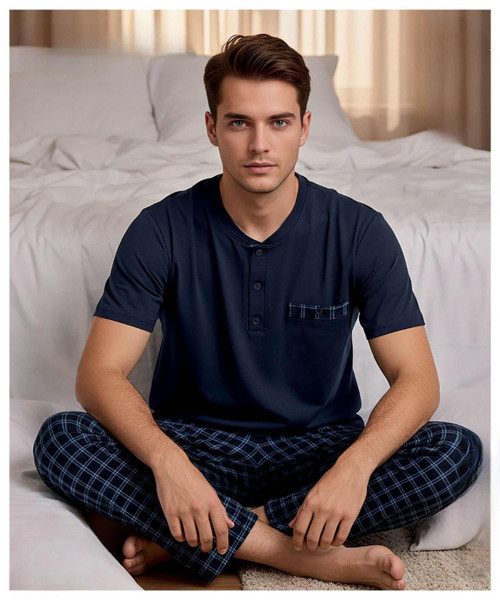 Erkek Düğme Yaka Kısa Kol Compact Penye Pijama Takımı 65130L - 1 Adet