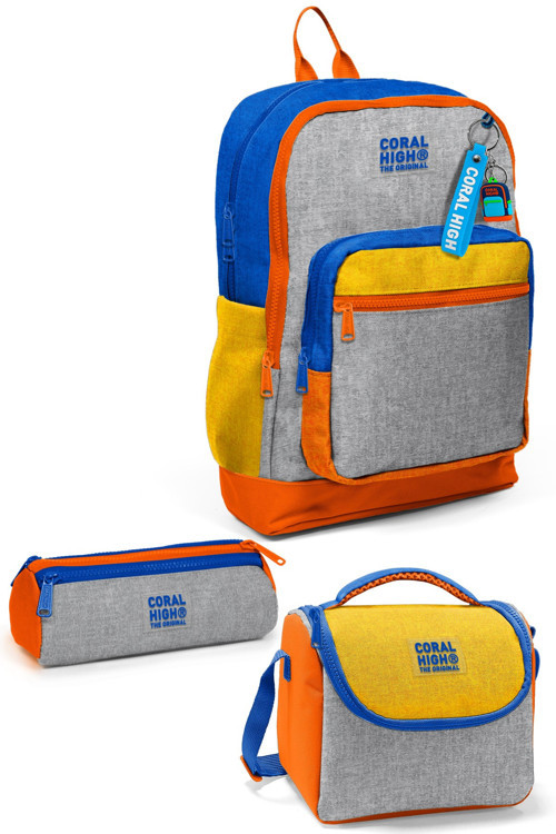 Kids Gri Turuncu Renkli 3’lü Okul Çanta Seti SET0133221