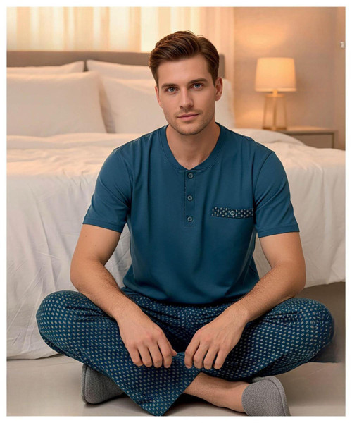 Erkek Düğme Yaka Kısa Kol Compact Penye Pijama Takımı 65130P - 1 Adet
