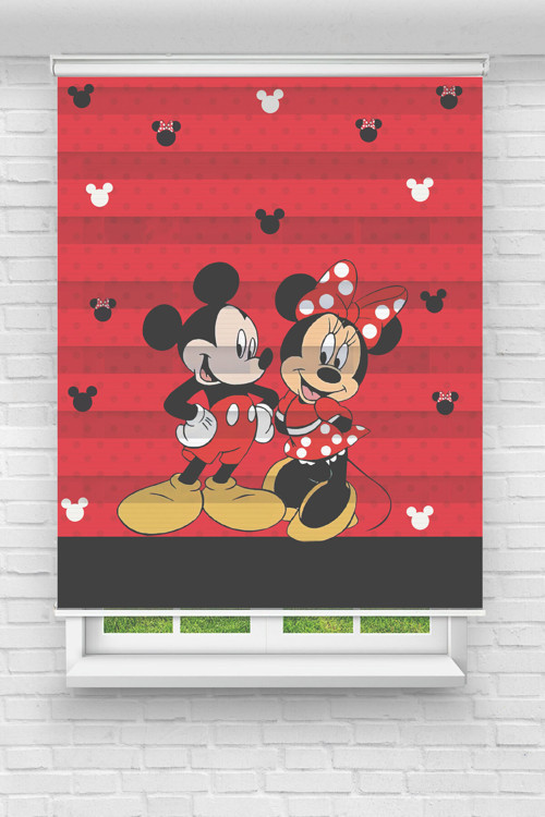 Kırmızı Mickey Dijital Baskılı Zebra Perde-Cocuk Odası-Stor Perde