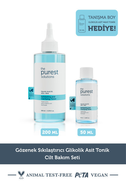 Gözenek Sıkılaştırıcı Glikolik Asit Tonik Cilt Bakım Seti: 200 ml Mavi Tonik + 50 ml Tanışma Boy