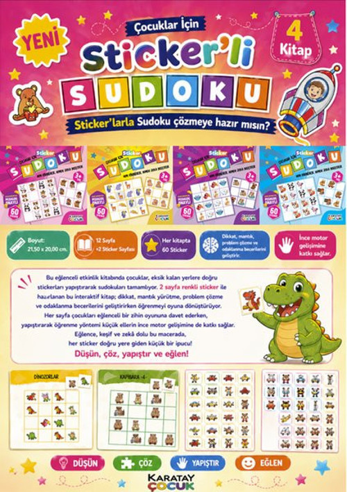 Çocuklar İçin Sticker'li Sudoku Seti - 4 Kitap Takım