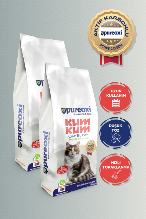 Kum Kum Premium İkili Paket 2x10 kg – Aktif Karbonlu Topaklanan Kedi Kumu-20 kg