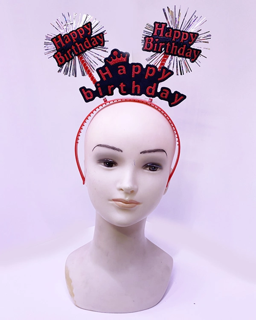 Mey İthalat® Happy Birthday Yazılı Püsküllü Neon Kırmızı Renk Doğum Günü Tacı 22X19 Cm