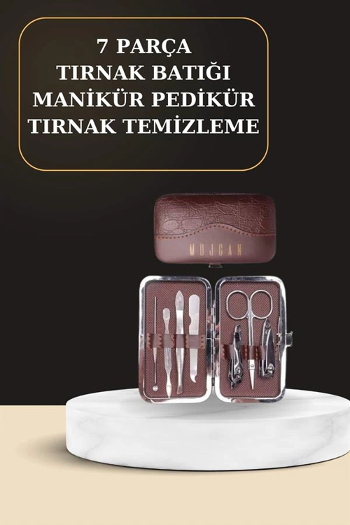 Mey İthalat® 7 Parça Manikür Pedikür Seti El Ayak Bakımı Çantalı Paslanmaz Çelik