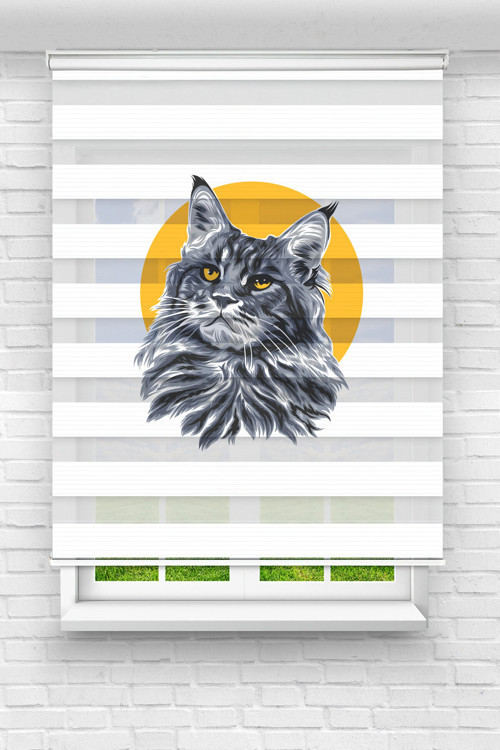Kedi Dijital Baskılı Zebra Perde-Cocuk Odası-Stor Perde