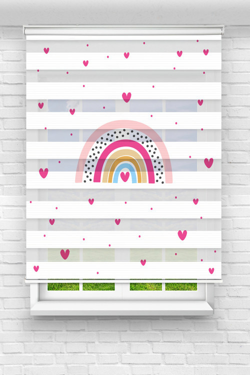 Pembe Gökkuşağı Dijital Baskılı Zebra Perde-Cocuk Odası-Stor Perde
