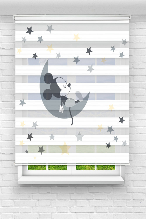 Siyah Mickey Mouse Dijital Baskılı Zebra Perde-Cocuk Odası-Stor Perde