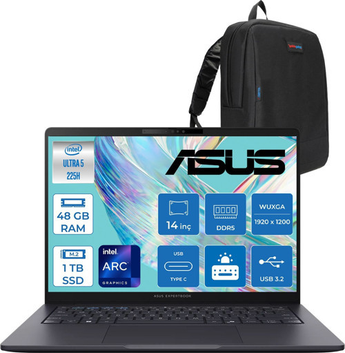Expertbook B3 (B3405CCA) Intel® Core™ Ultra 5 225H 48GB Ddr5 1tb SSD Intel® Arc™ Grafik 14"WUXGA(1920 x 1200)400 NIT,SRGB:%100 Freedos Taşınabilir Bilgisayar U5225H16512B0DF18+ZETTAÇANTA