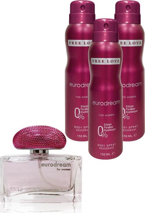 Eurodream Edp Kadın Parfüm 100  ml  Ve Deodorant 150 ml 3 Adet