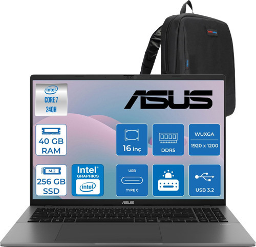 Vivobook S3607VA Intel® Core™ 7 240H 40GB Ddr5 256GB SSD Intel® Graphics 16.0 Inç, Wuxga (1920 x 1200) 144Hz 300 Nit Freedos Taşınabilir Bilgisayar RP176WF16+ZETTAÇANTA