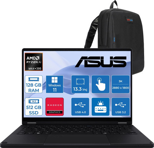 Proart PX13 Amd Ryzen Aı Max+ 395 128GB Ddr5 512GB SSD Radeon 8060S 13,3" 3k (2880 x 1800) OLED 60hz 500NITS Dokunmatik Taşınabilir Bilgisayar WIN11HOME LHN7306EACH26 + Zettaçanta