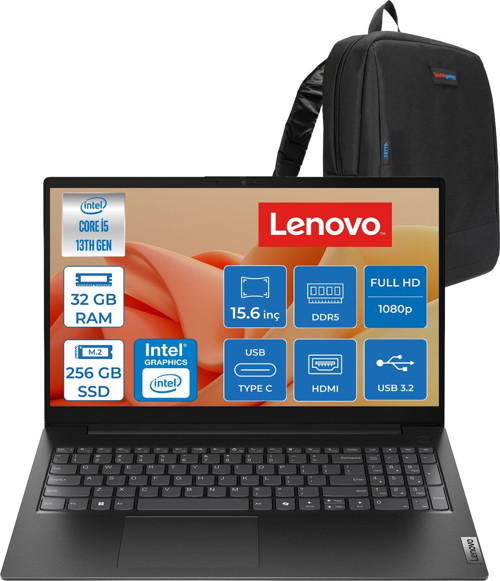 V15 Gen5 Irl Intel Core I5 13420H 32GB Ddr5 256GB SSD UHD Graphics Freedos 15.6" Fhd (1920X1080) Laptop 83GW008BTXF11 + Zetta Çanta