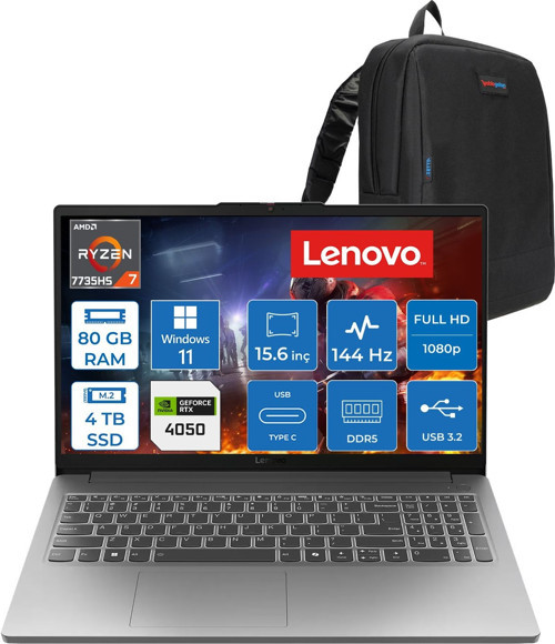Loq 15ARP10E Amd Ryzen™ 7 7735HS 80GB Ddr5 4tb SSD Rtx™ 4050/6GB 65W 15.6" Fhd (1920X1080) IPS 300NITS 144Hz WIN11PRO Gaming Bilgisayar 83S00030TRP30+ZETTAÇANTA
