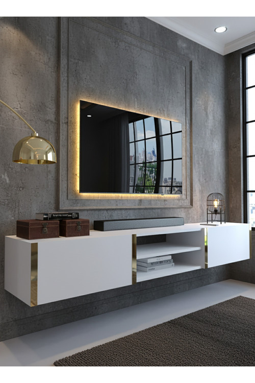 KARNAVAL DUVARA MONTE TV ÜNİTESİ - MDF-GDM-1004-1 BEYAZ GOLD