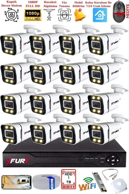 16 Kameralı 1080P Görüntü Gece Renkli Full Hd 4 x Ultra Led Gece Renkli Güvenlik Kamerası Seti 1TB
