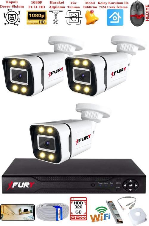 3 Kameralı 1080P Görüntü Gece Renkli Full Hd 4 x Ultra Led Gece Renkli Güvenlik Kamerası Seti 320GB